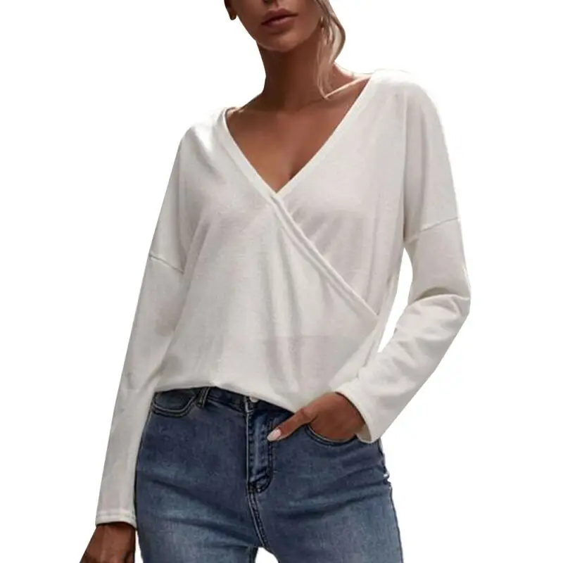 

Women V Neck Tops Causel Long Sleeve Ladies Loose Work Party Blouse T Shirts