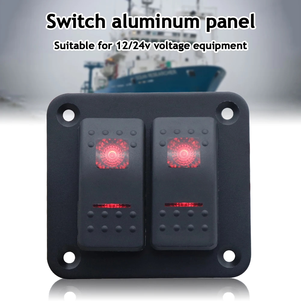 

Modified 2 Gang Dual LED Marine Boat Switch Panel for Truck Boat Car RV Waterproof On-Off 5P Rocker Switch Car Accessories