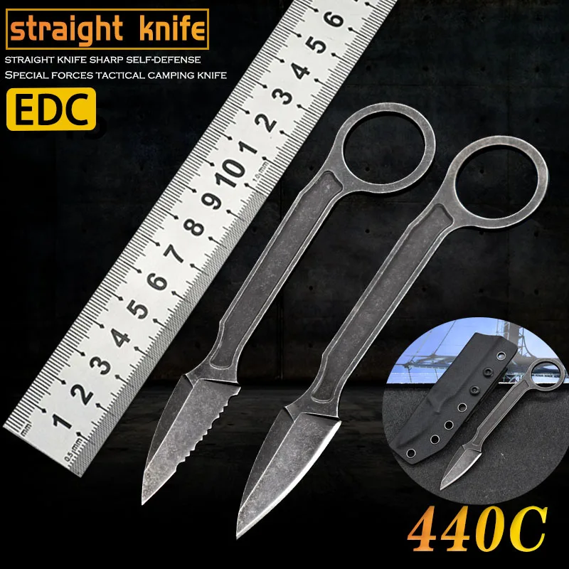 Нож прямой шейный 440C тактический портативный походный резак для самообороны и