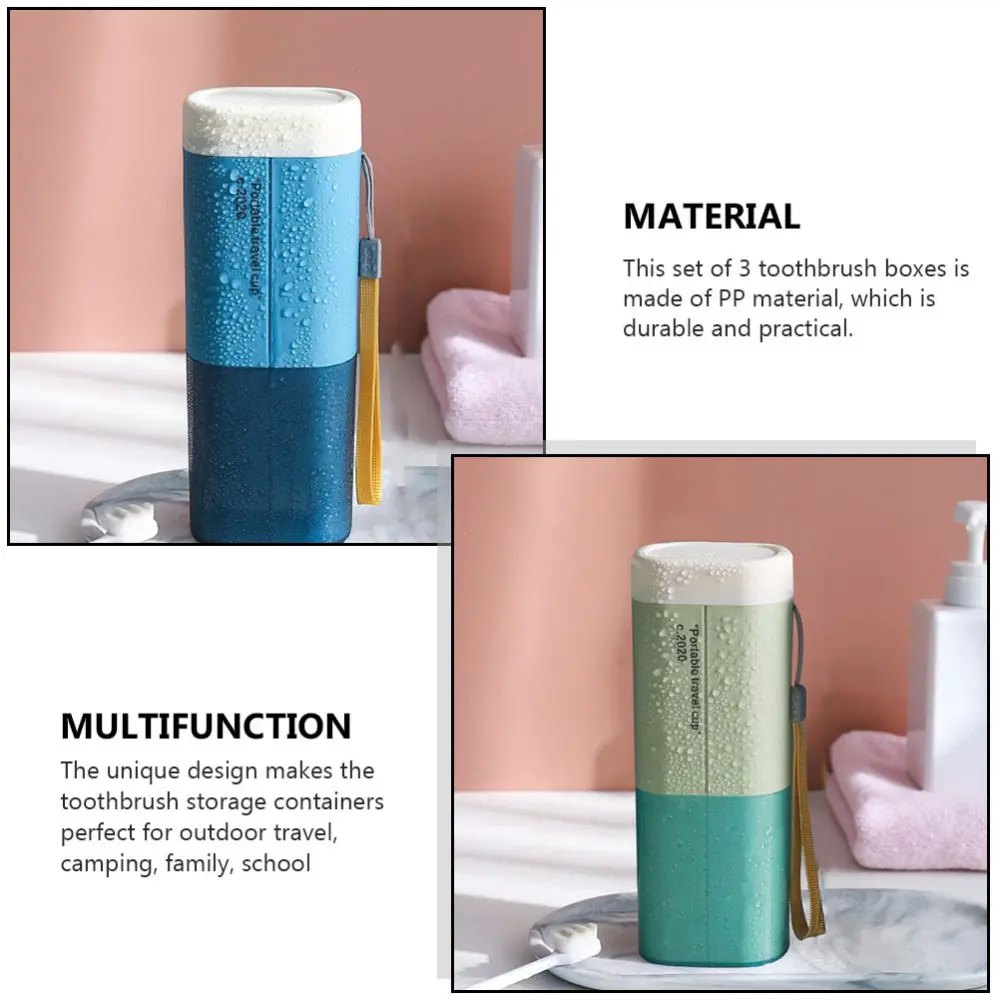 

3Pcs Portable Toothbrush Cups Travel Toothpaste Holder Convenient Storage Case