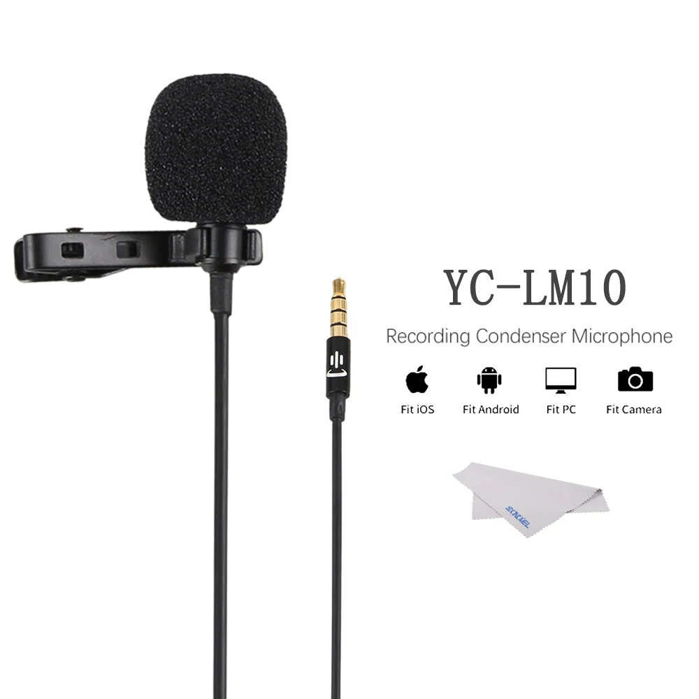 3.5MM YC-LM10 телефон аудио видео запись Lavalier конденсаторный микрофон для iPhone 8 7 6 5 4s 4 ipad huawei Sumsang Xiaomi type C - Цвет: 3.5MM