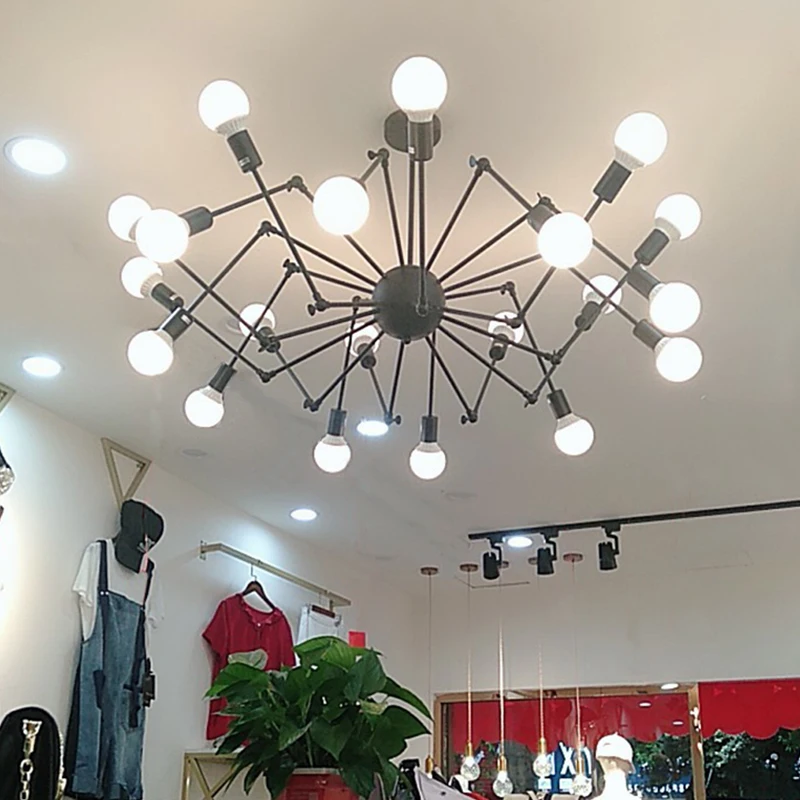 Винтаж люстра светодиодный светильник Железный раза трубы паук Крытый с лампой