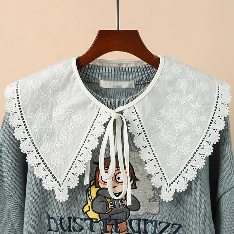 Японский стильный фальшивый воротник Дики для женщин девочек цветочная вышивка кружевной белый платок шарф студенческое ожерелье пелерина.