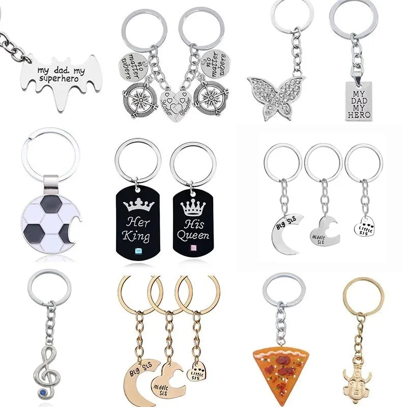 

2020 New Couple Keychain Mom And Dad Heart Puzzle Keychain Crown Pizza Pendant Best Friend Bff Key chain Ladies Men Jewelry