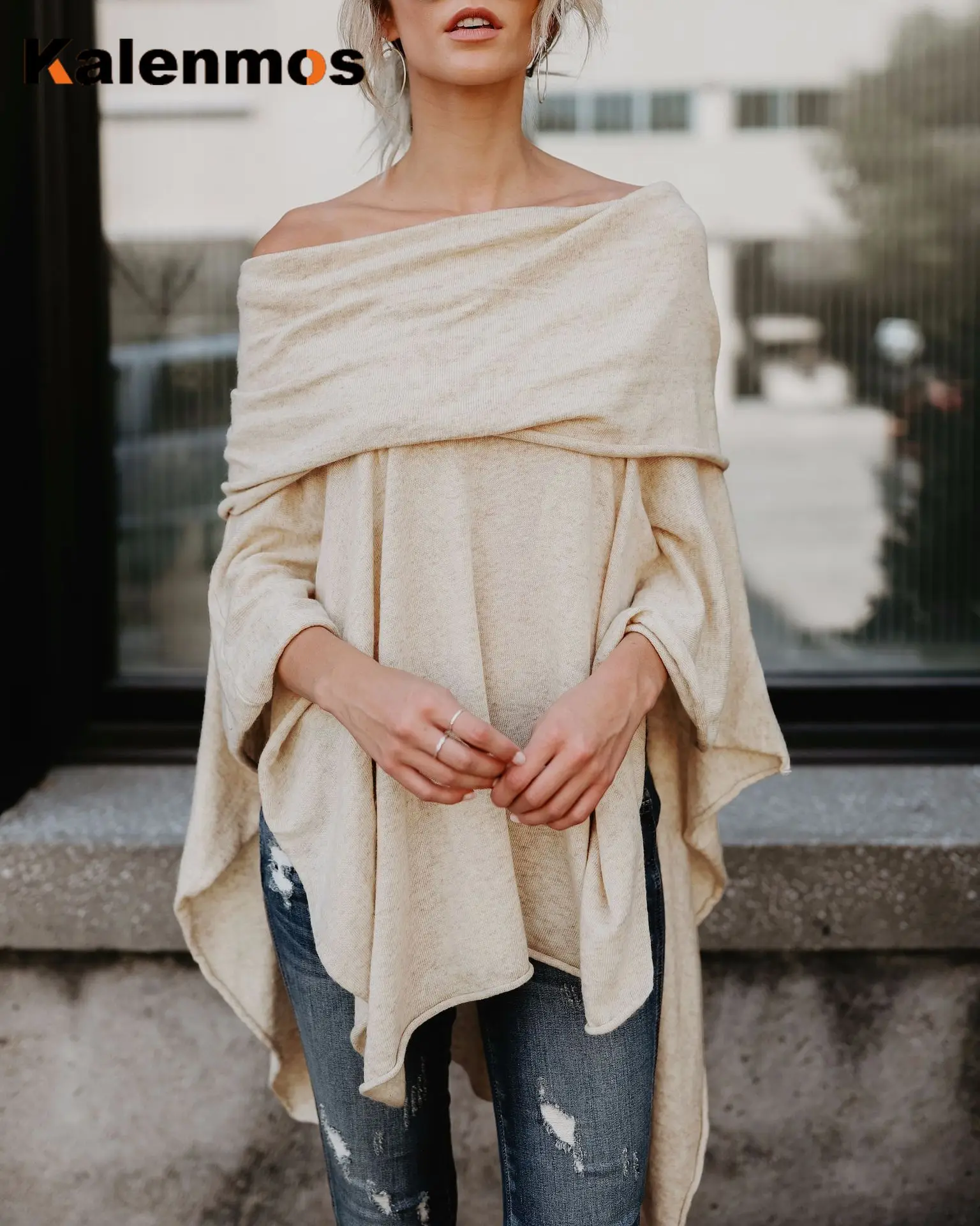 Женская Асимметричная длинная рубашка с вырезом лодочкой большие размеры рукав