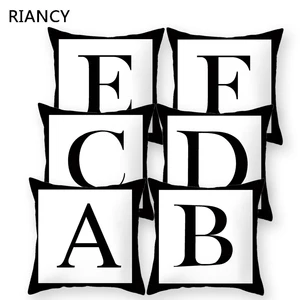 Черный, белый цвет письмо диванная декоративная подушка из полиэстера чехол Чехлы на подушки для дома размером 45*45 см для детской комнаты, декор английского алфавита 40972