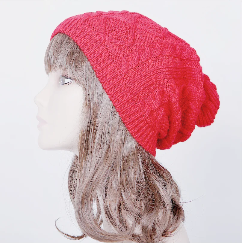 Winter Small Twist Fashion Piled Head European and American Outdoor Pure Color Knitted Wool Cap Unisex Casual Hat