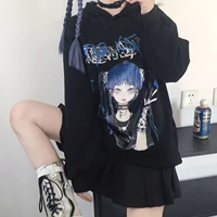 2021 new japanese anime hip hop long sleeved sweater women winter harajuku style jk loose dark black large size plus velvet top