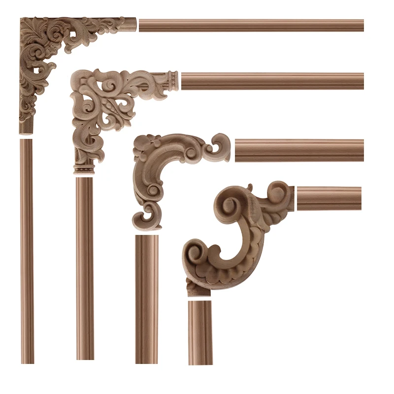 

Carved Unpainted Wood Applique Wood Decal Wood Craft Long Large Wooden Cabinet Furniture Doors Furniture Decoration Accessories