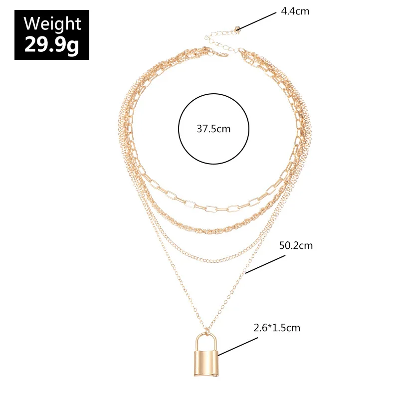 

Gold Color Multilayer Choker Necklace for Women Punk Pop Lock Pendant Necklaces Girl Chokers Necklaces Fashion Jewellery New