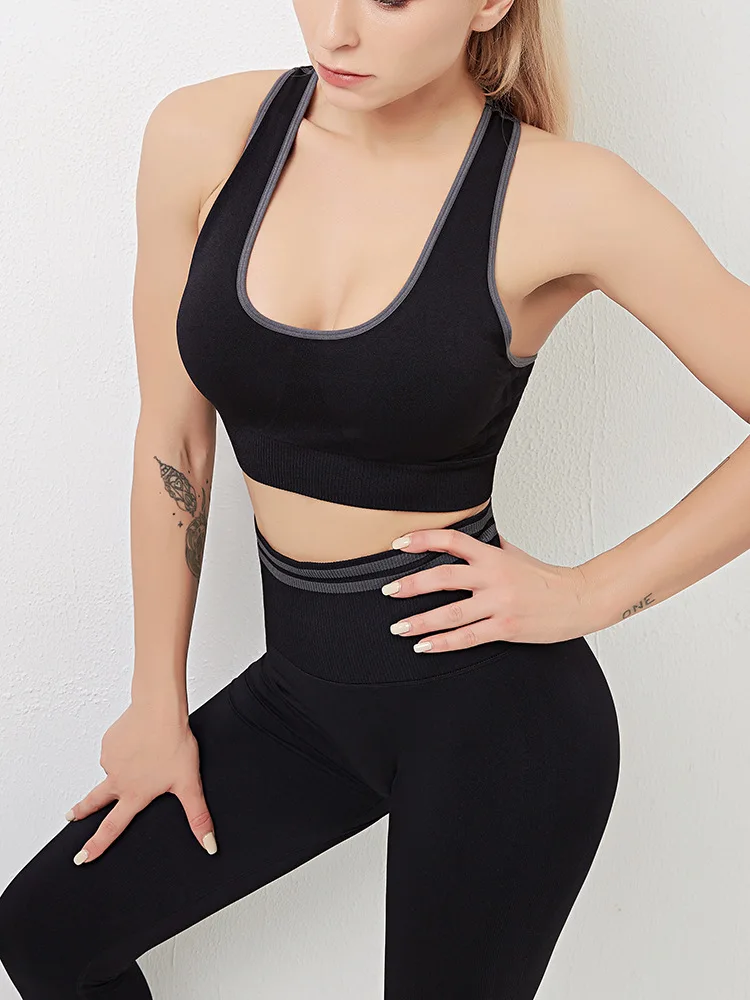 

2021 New Seamless Women Yoga Set Workout Sportswear Gym Clothing Fitness Long Sleeve Crop Top High Waist Leggings Short Suits