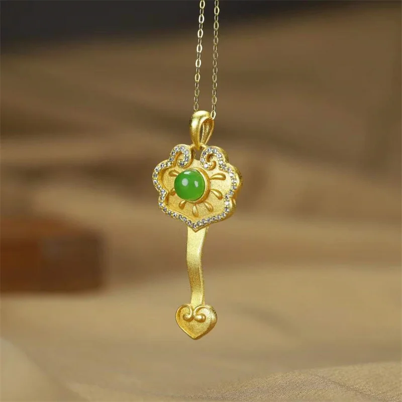 

Лидер продаж, натуральный халцедон ручной работы Gufajin, инкрустация нефритом, ожерелье Ruyi, кулон, модные ювелирные изделия для мужчин и женщин, подарки на удачу