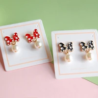cute minnie stud earrings wholesale point bow pearl anime pendant earring gift jewelry for women cartoon charm 2022 new gift