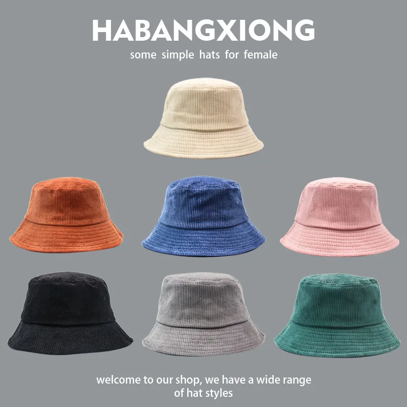 

2021 New Pure Color Corduroy Bucket Hat Panama Women Men's Caps Male Candy Color Fishing Hats Sun Protection YRXMYHXT 58cm