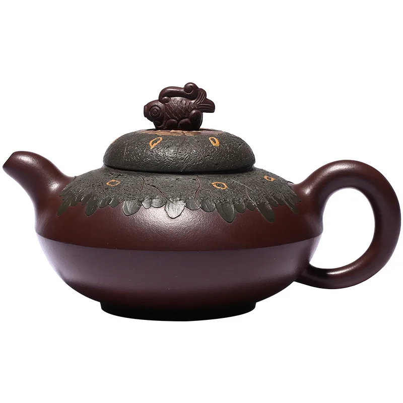 

Yixing purple clay teapot pure handmade raw ore old purple clay famous fish music teapot household skill tea set mixed batch