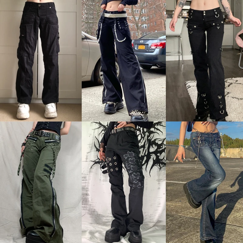 Винтажные джинсовые брюки Harajuku в стиле гранж панк готика на молнии с низкой