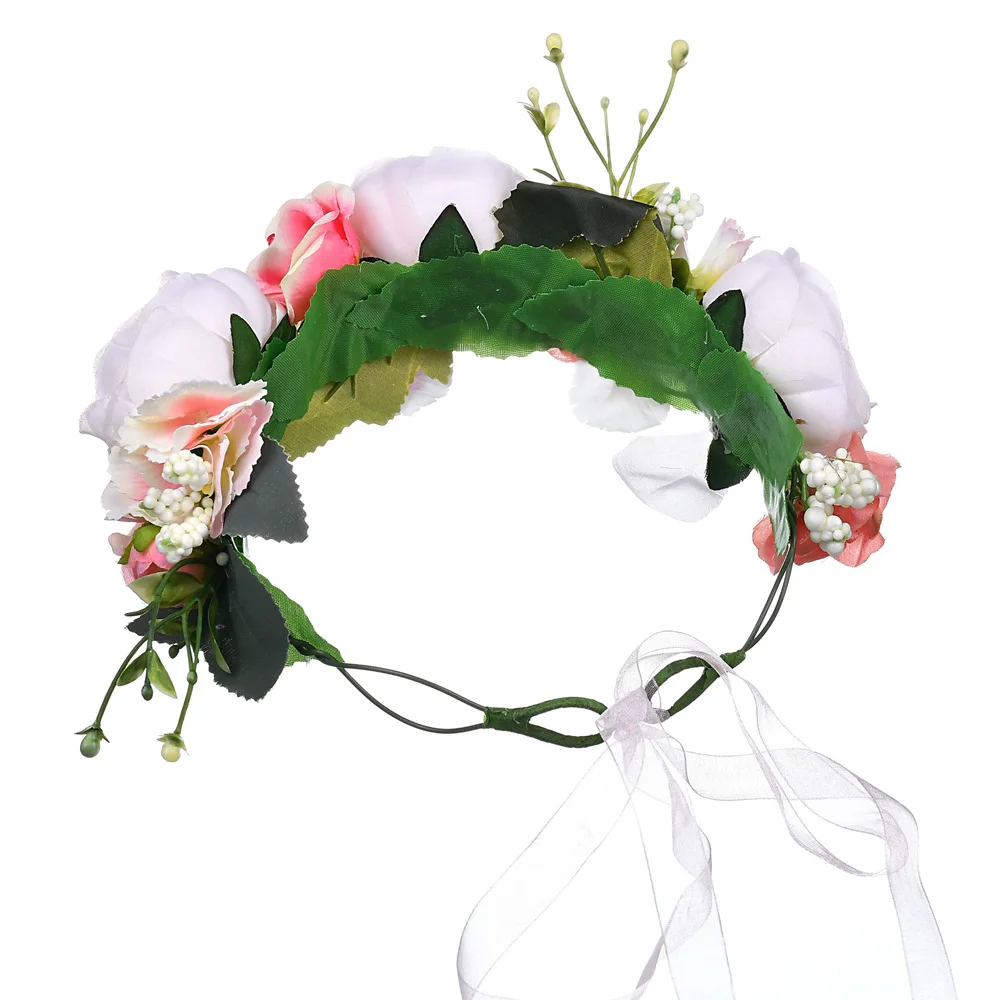 

Ladies Kids Adjustable Flower Crown Beach Wedding Flower Headbands Flower Wreath Hairband Women Garland for Halo Headwear