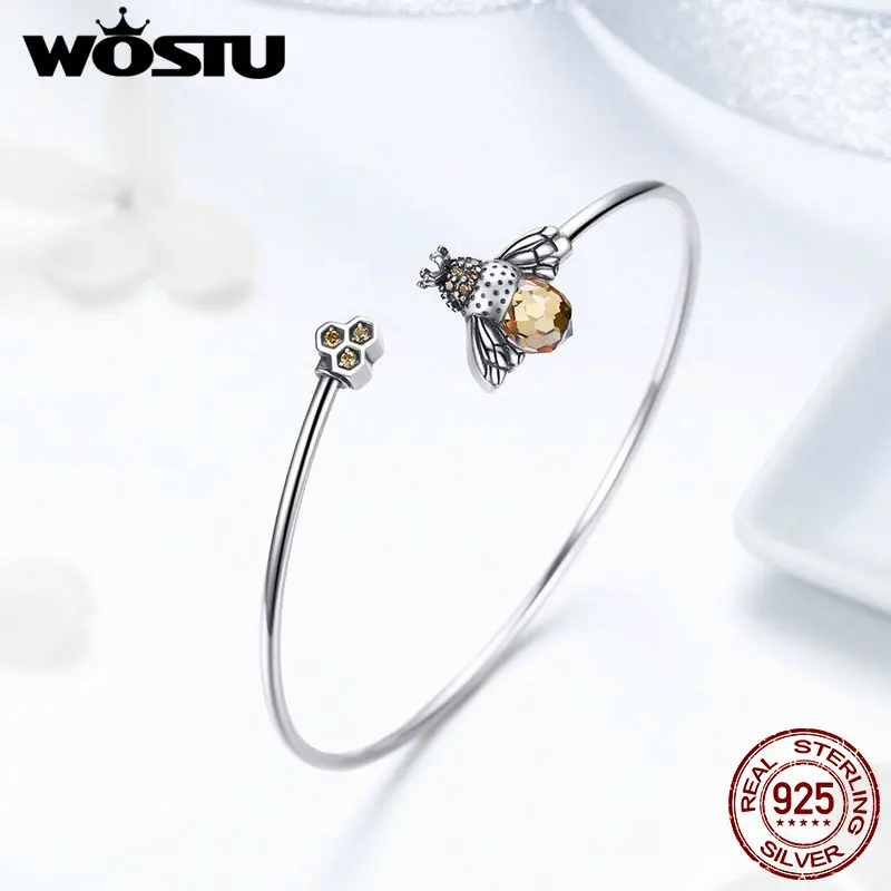 Женский классический браслет WOSTU 100% Стерлинговое Серебро 925 пробы с прозрачным