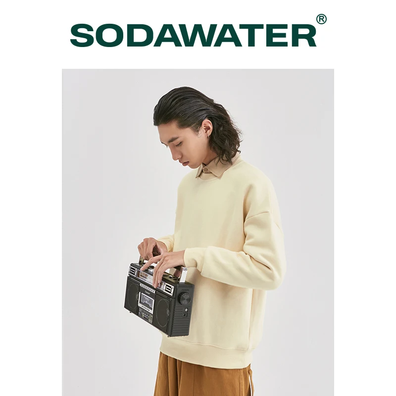 SODAWATER/мужские толстовки большого размера Harajuku одноцветные теплые хлопковые с
