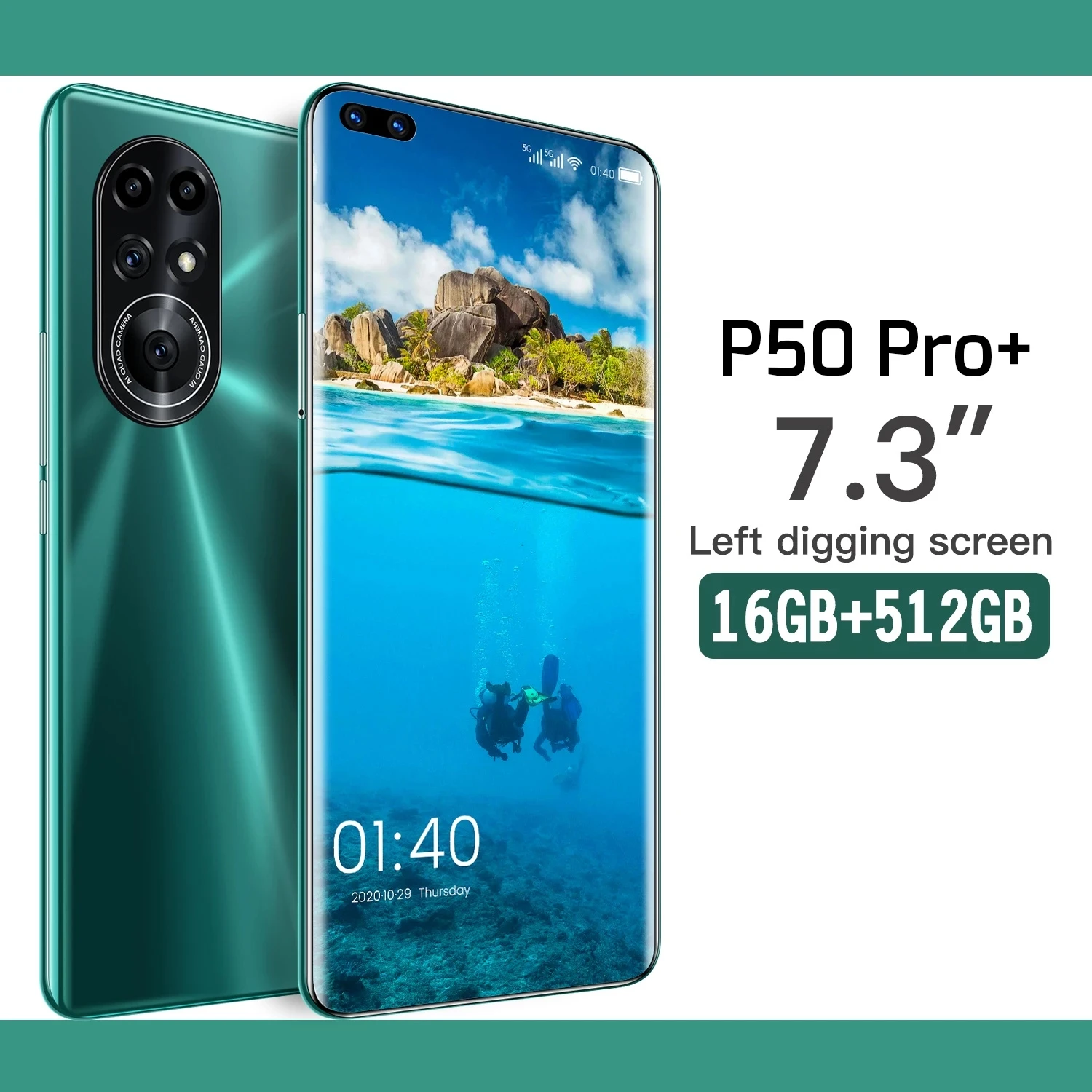 

2021 New P50 Pro+ Global Version 7.3 Inch Smartphone Deca Core 6800mAh 16+512GB Dual SIM Full Screen 4G 5G Android Mobile Phone