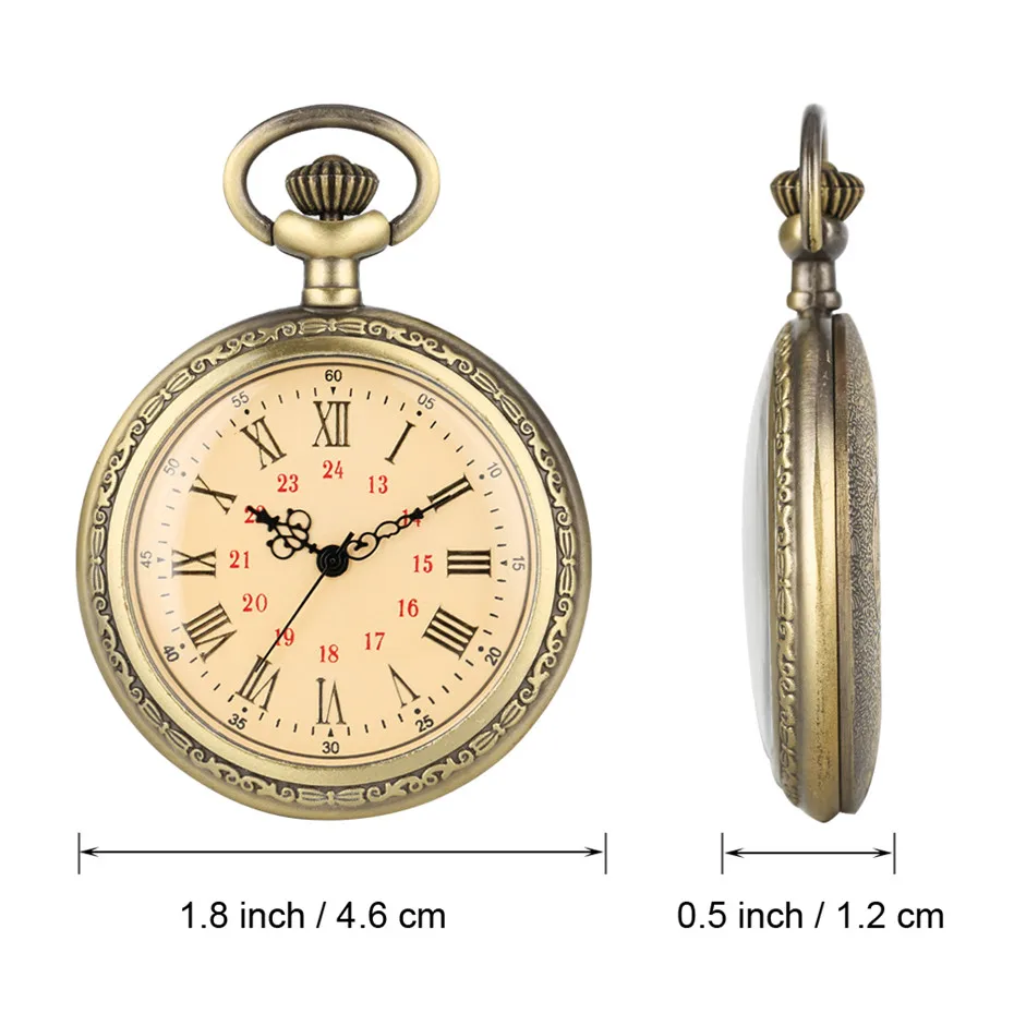 Vintage Charm Quartz Pocket Watch Roman Numerals Display Necklace Clock Fob Bronze Sweater Chain Open Face Pocket Clock Unisex
