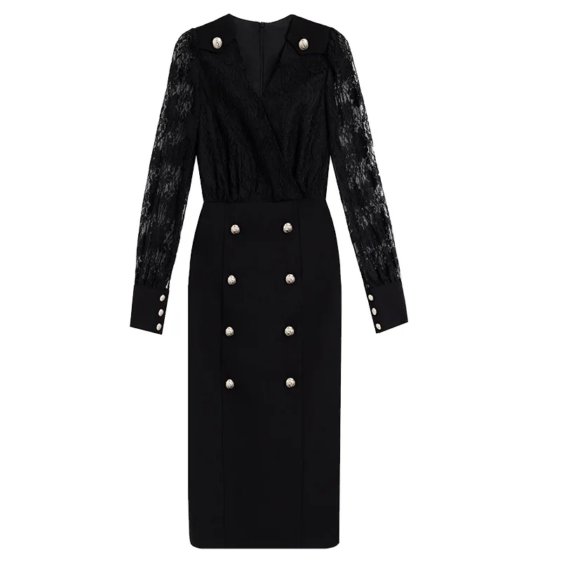 

French Retro Dress Hepburn Style Elegant 2021 New Spring Dress V-neck Lace Overknee Hip-Wrapped Skirt White Dress