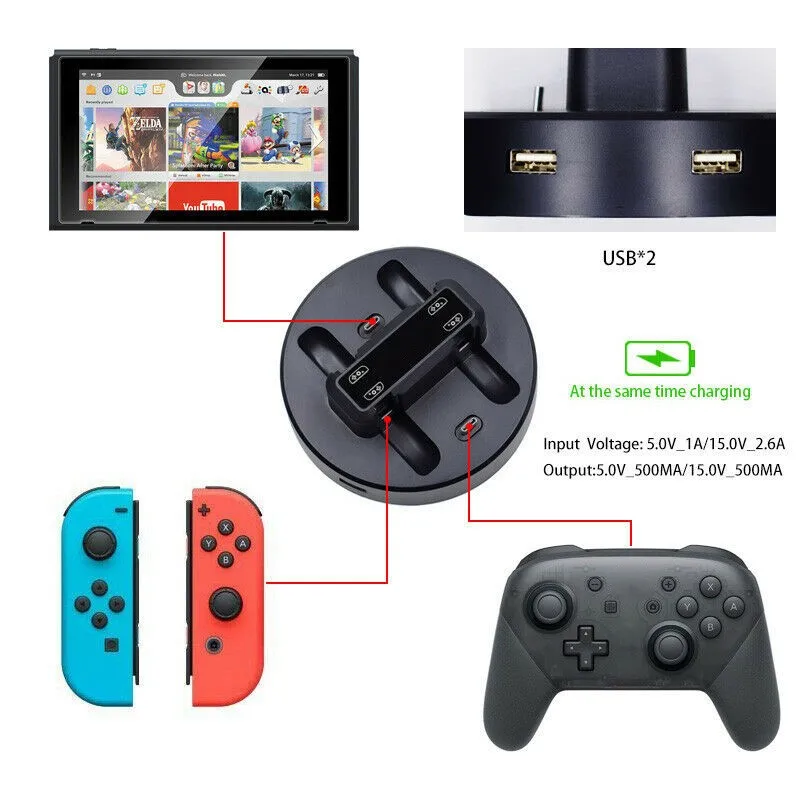 

Portable Accessories For Nintendo Switch Controller Charger Docking Switch Joycon Station Ac Adapter Support 4 Joy-con Charging