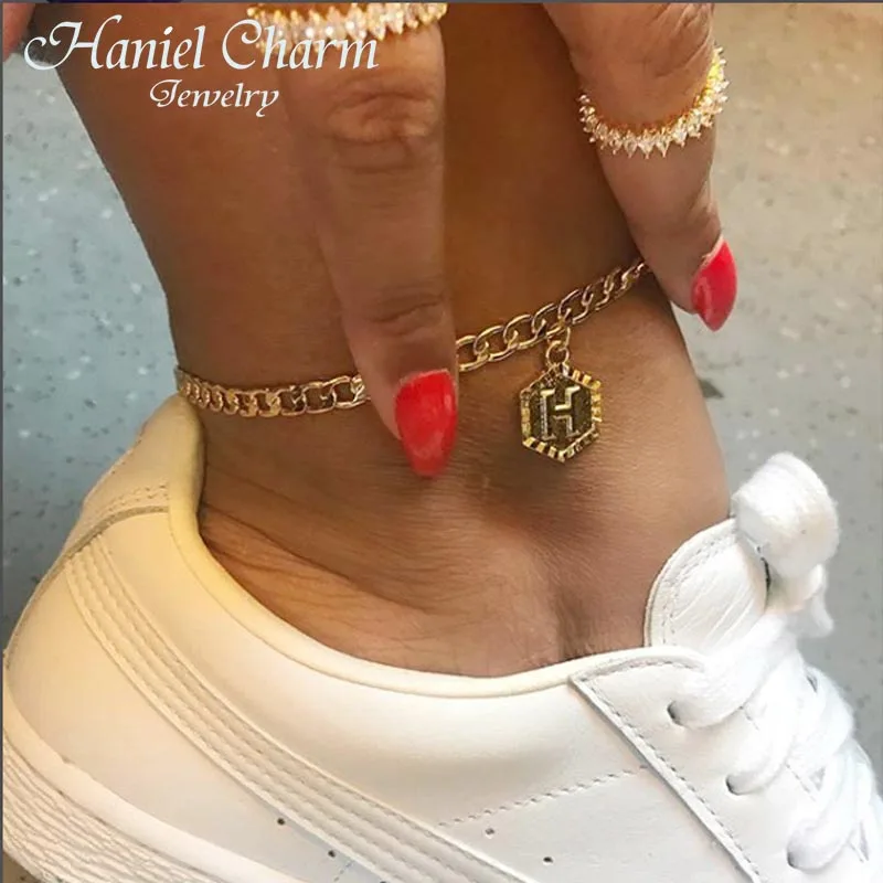 

new A-Z Initial Letter Anklet For Women Gold Stainless Steel Anklets Charm Chain Alphabet Foot Accessories Jewelry Bijoux Femme