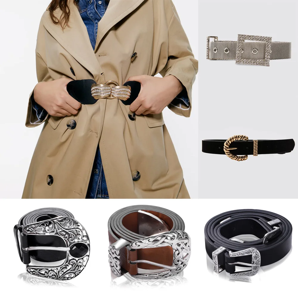 ZA ремни женские кожаные ковбойские поясные модные с металлической пряжкой Новые