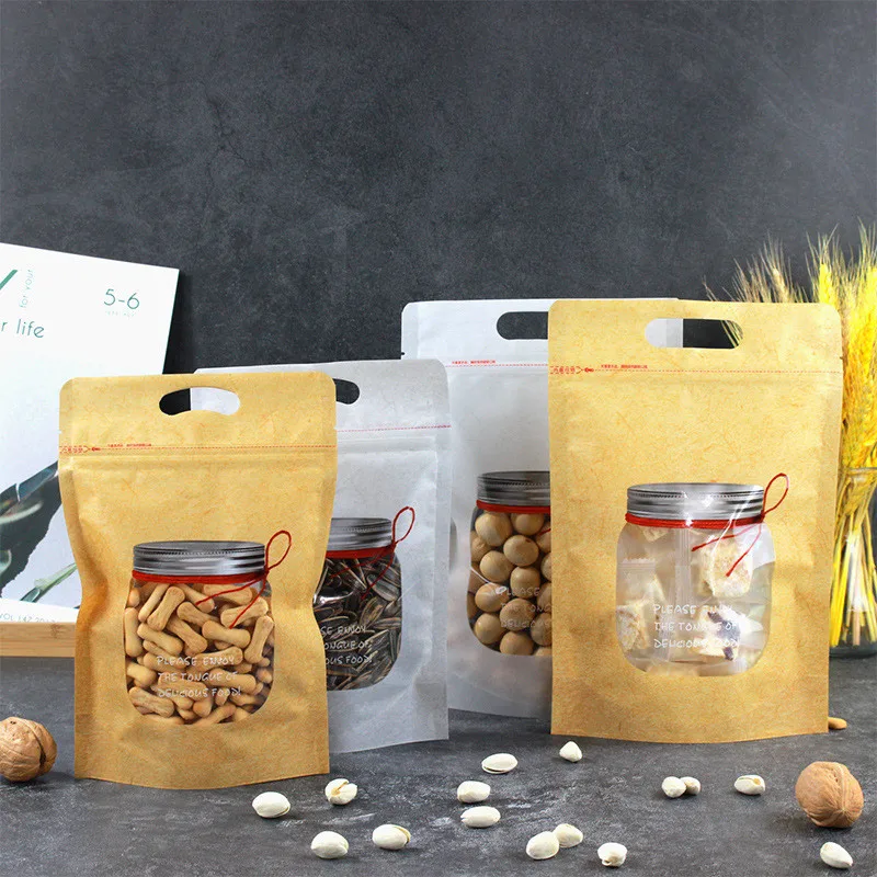 

50Pcs Kraft Paper Baking Packaging Biscuits Snowflake Crisp Snack Food Cookies Nougat Portable Zipper Bags