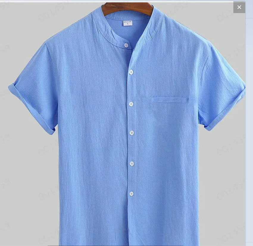 Linen shirt men's short-sleeved stand-up collar summer thin loose men's small fresh casual
