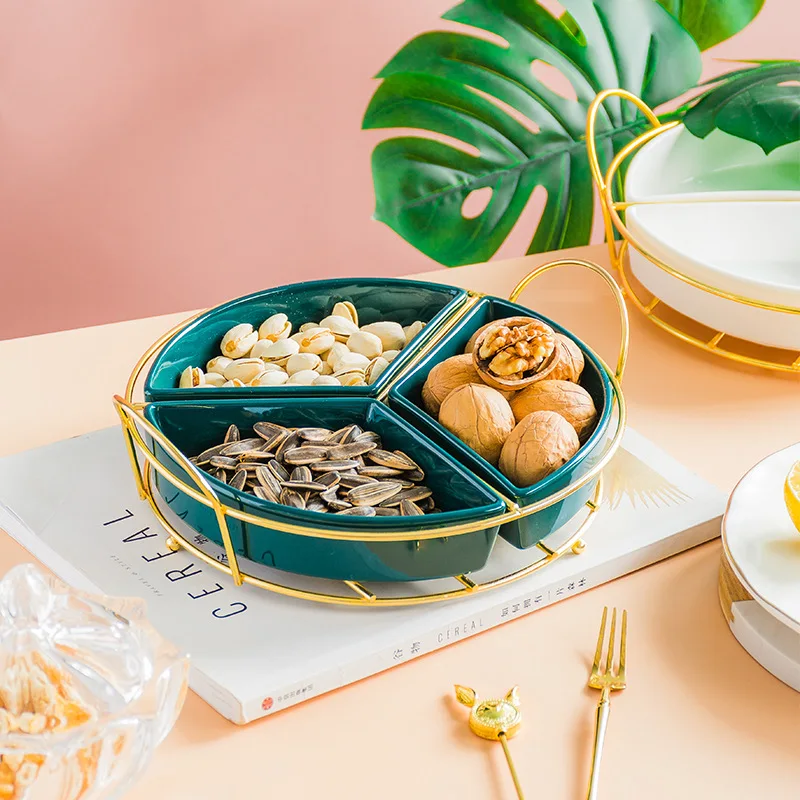 

Divided Ceramic Dessert Storage Tray Fruit Cookies Cake Nuts Candy Serving Plate Kitchen Food Organizer Party Rack