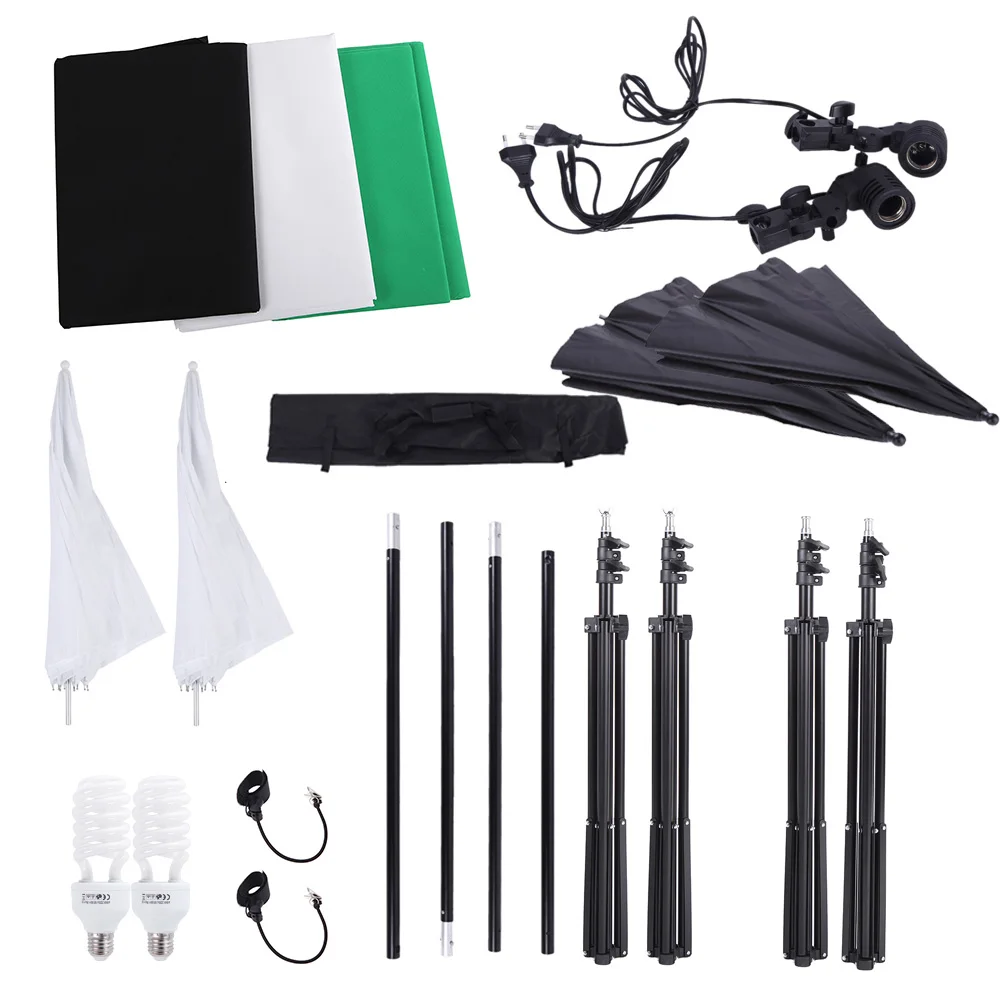 

Professional Photography Photo Lighting Kit Set 45W 5500K Daylight Studio Bulbs+Light Stands+Backdrop Soft Reflector Umbrellas