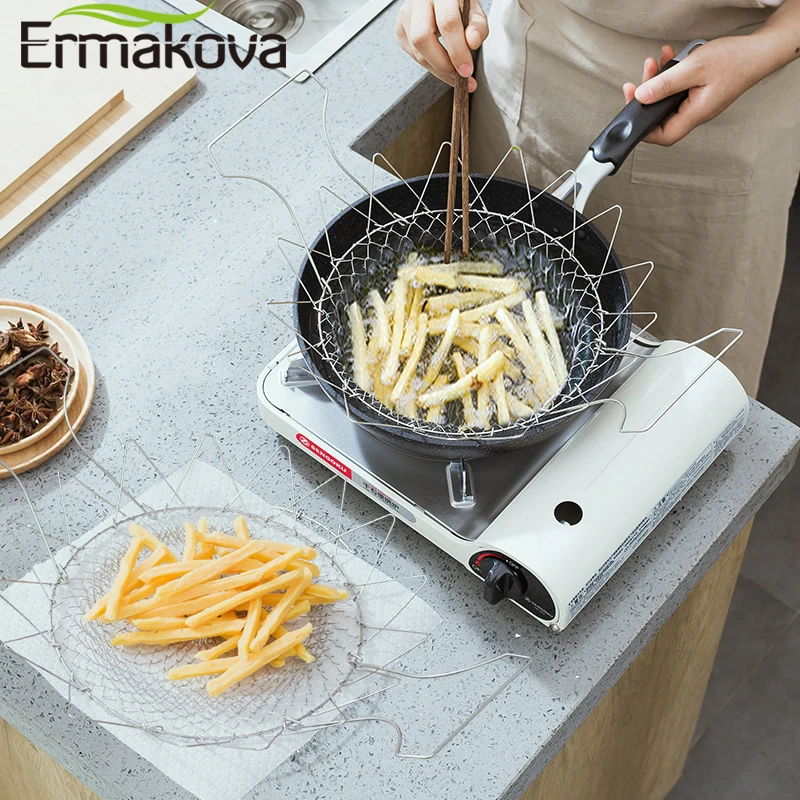 ERMAKOVA складной промывка паром напряжения Нержавеющая сталь жарочная Корзина