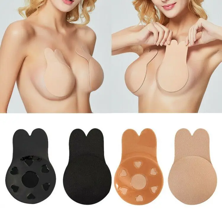 Silicone Push Up Bras Self Adhesive Strapless Invisible Bra Reusable Sticky Breast Lift Up Rabbit Shape Bra Nipple Cover Pads