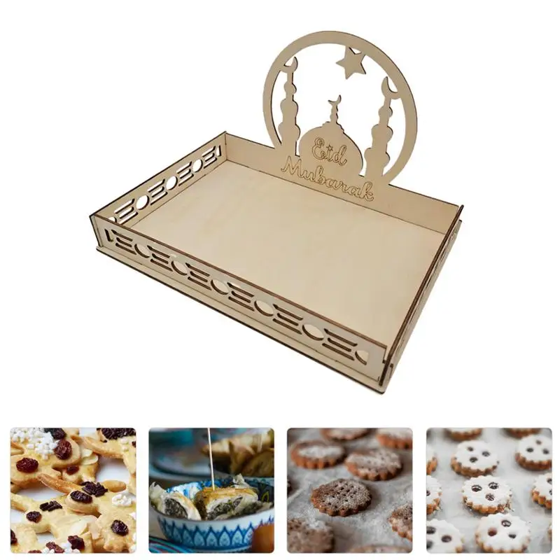 

Eid Wooden Dinner Plate Lesser Bairam Food Serving Tray Dessert Tray