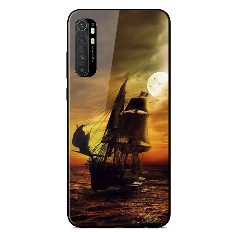 

For Xiaomi Mi Note 10 Lite Case Painted Tempered Glass Hard Case For Mi Note 10 Lite 6.47 inch Soft Silicone Bumper Back Cover
