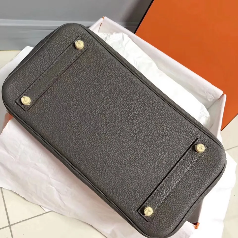 

Fully Handmade LUXURY Handbag30CM,BRAND Bag,DESIGNERS purse,Etain COLOR,Togo leather, Wax line stitiching,Fast delivery