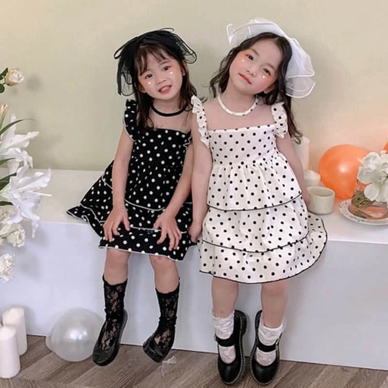

Girls skirt Polka Dot mesh sleeveless dress princess skirt 21 summer new foreign trade children's wear