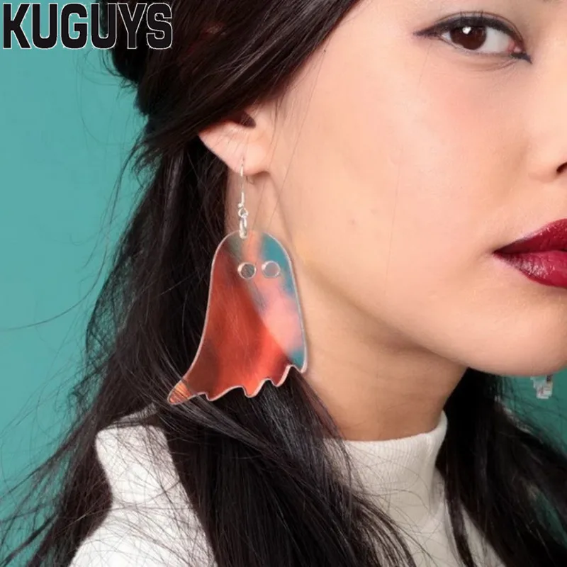 Серьги KUGUYS с призраком Хэллоуина для женщин радужные акриловые большие модные