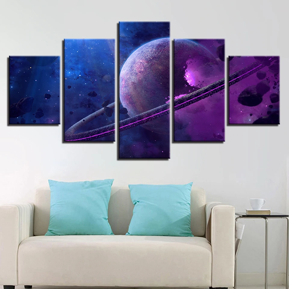 Печать абстрактных пейзажей холст картины 5 шт. Вселенная фиолетовый плакат