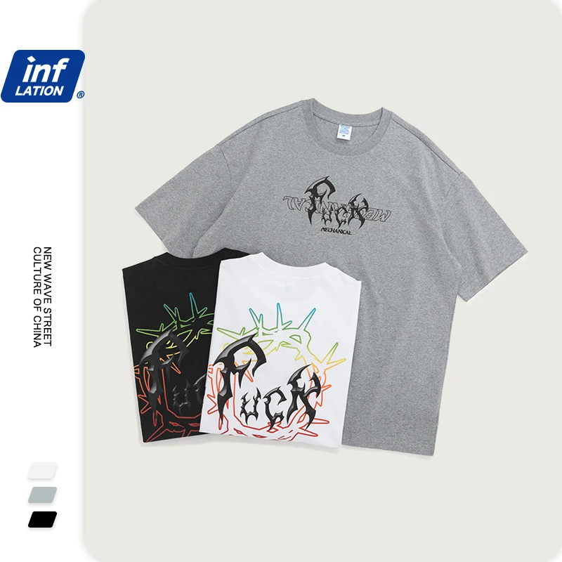 Мужская футболка с принтом INFLATION Повседневная Уличная хлопковая Футболка