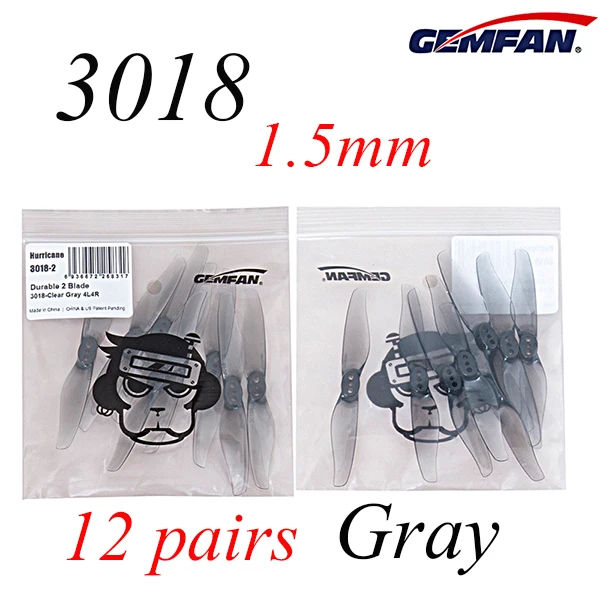 Gemfan ураган 3018 3x1,8 3 дюймов 2 лопастями 1,5 мм/2,0 мм отверстие Т-образная оправа телескопического для дрона с дистанционным управлением с несколькими несущими винтами Запчасти аксессуары - Цвет: 12Pairs 1.5mm Grey