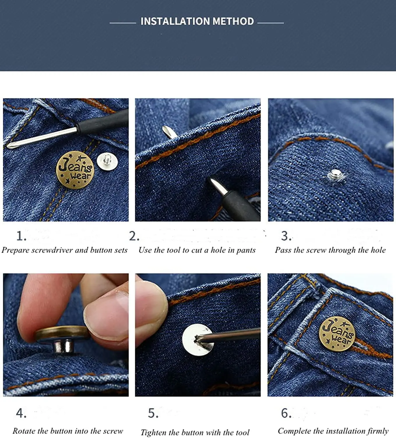 

50 Sets Replacement Jeans Buttons, 17mm Combo Copper Tack Buttons, Non Sew Metal Buttons Replacement Kit with Aluminum Rivets,