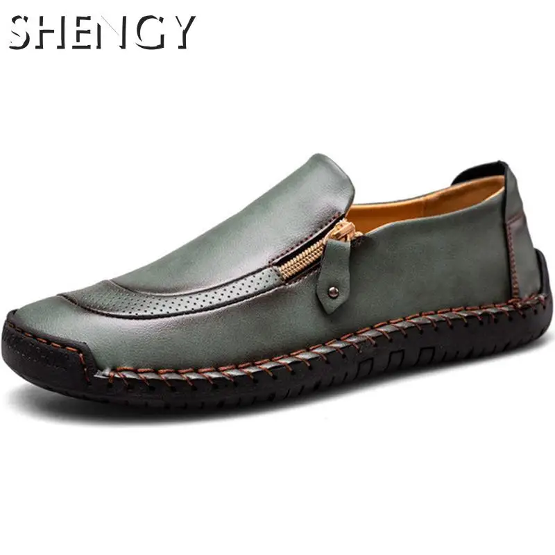 Мужские лоферы кожаная повседневная обувь легсветильник Молодежная на молнии