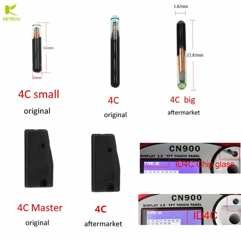 KEYECU 10 шт. чипы для автомобильных ключей карбоновый/стеклянный 4C транспондер чип