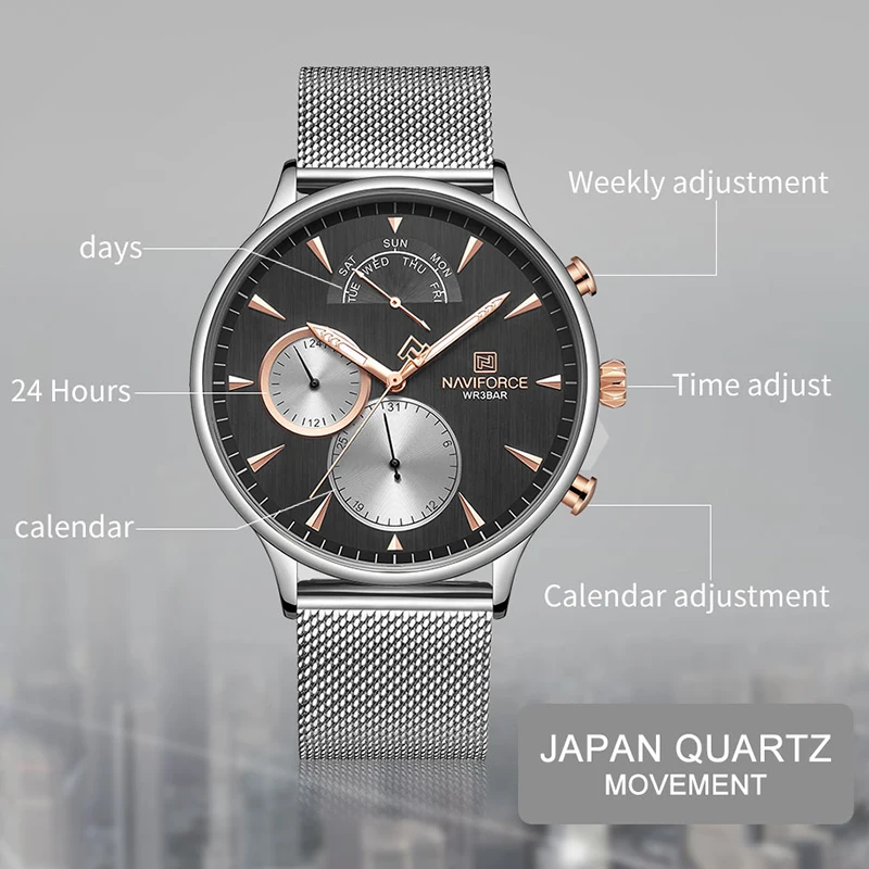 

NAVIFORCE Men Watch Top Brand Fashion Casual Men Watches Stainless Steel Mesh Male Clock Waterproof Quartz Relogio Masculino