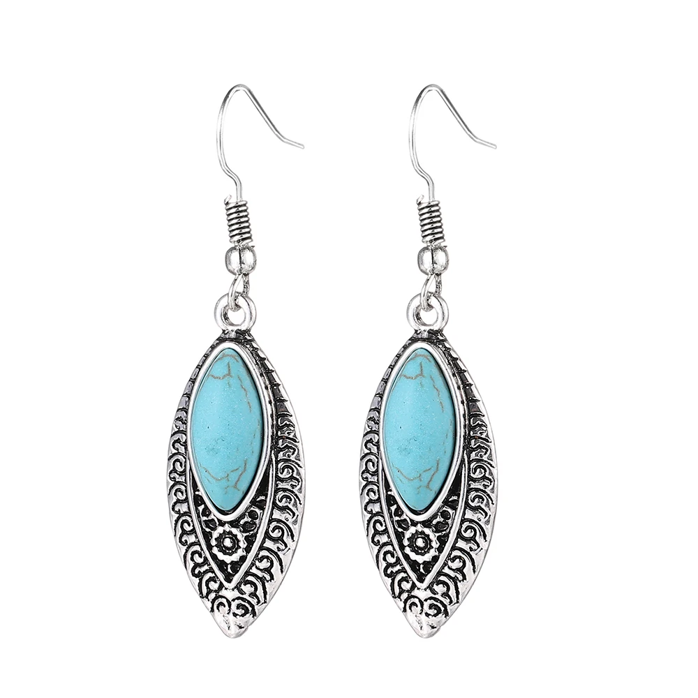 

Electroplated S925 ancient silver earrings European and American carved national Earrings antique Thai Silver Turquoise Earrings