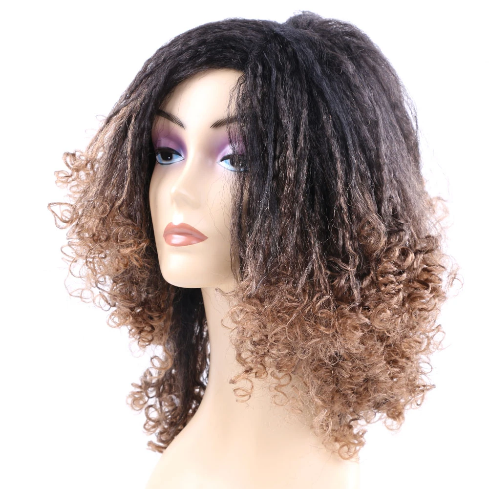 

Synthetic Wig Afro Kinky Curly Wigs for Black Women African Short Hair T27 Ombre Black Light Brown Yaki Curly Wigs Cosplay