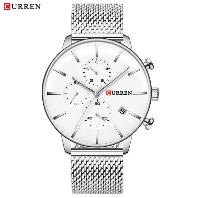 silver white Новинка CURREN Топ Роскошный хронограф часы Мужские кварцевые наручные часы водонепроницаемые стальные механические часы мужские деловые модные брендовые часы - Цвет: silver white